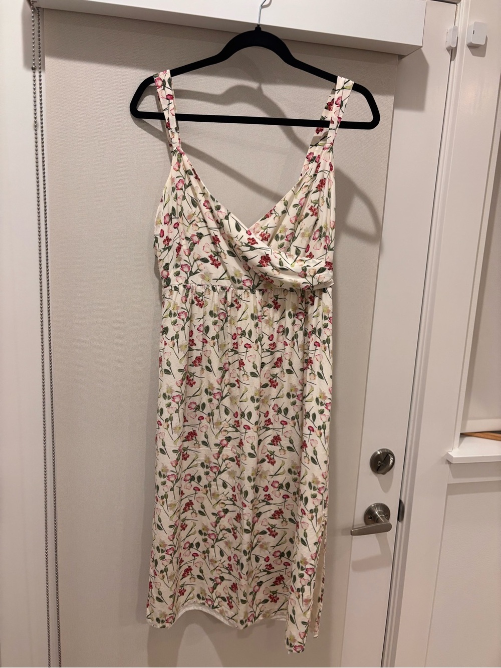 Club Monaco Cream Midi Silk Dress with Pink Floral Print
